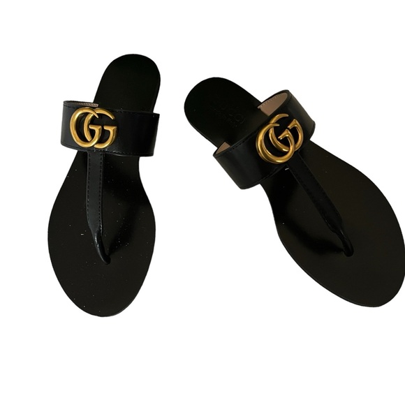 GUCCI black flats thong leather NEW IN BOX 39/9 - Picture 2 of 5